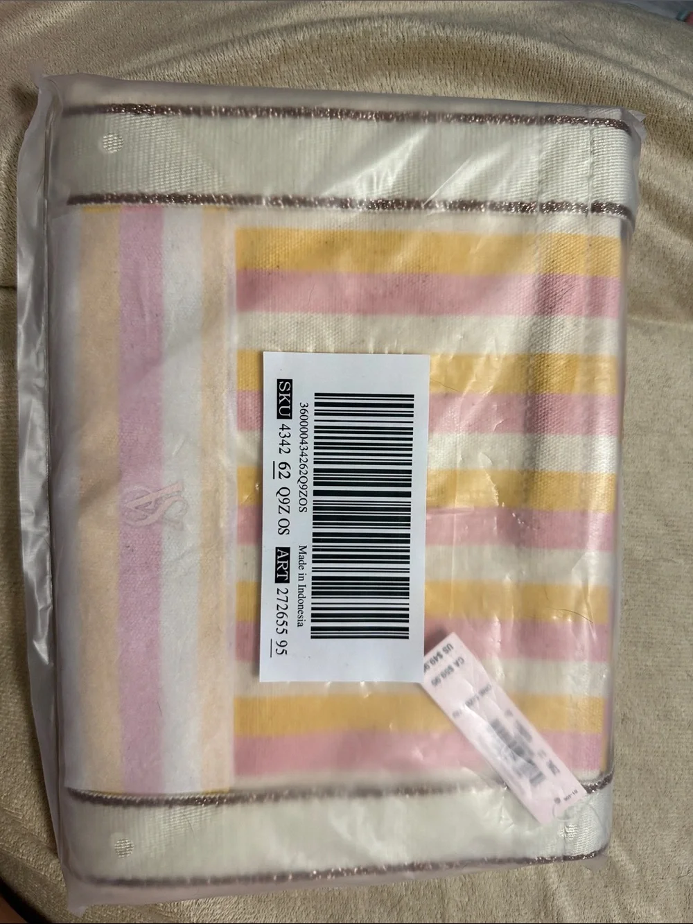 Victoria's Secret Pink, Yellow & White Striped Canvas Tote